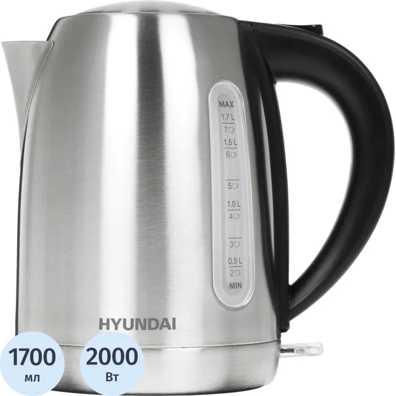 Чайник Hyundai  HYK-S2014 1.7л. 2000Вт серебристый/черный корпус: металл