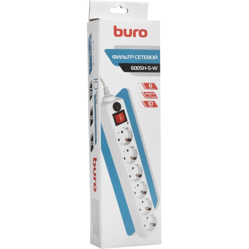 Сетевой фильтр Buro 600SH-5-W 5м (6 розеток) белый