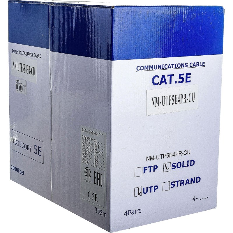 Кабель NewMax NM-UTP5E4PR-CU 4 пары, 25AWG, Кат.5e, PVC, серый, 305 метров