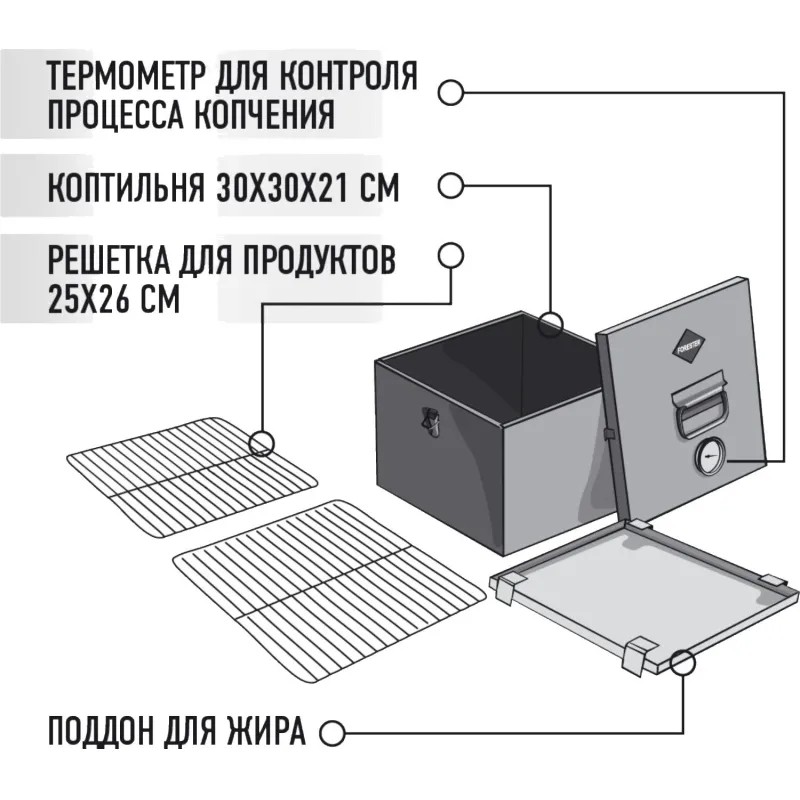 Коптильня стационарная с термометром 2 решетки д/копчения C823