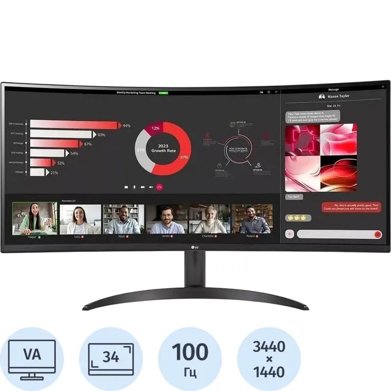 Монитор LG (34WR50QC-B.ARUZ) 34/WQ/VA/100Hz/300cd/5ms/HDMI/DP