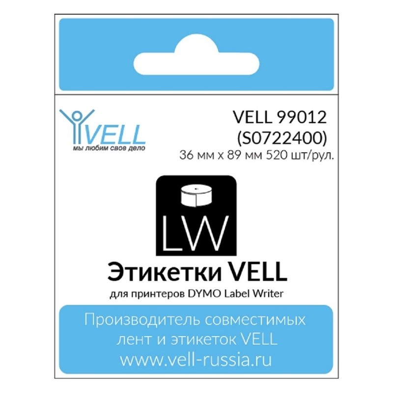 Лента Vell VL-D-99012/S0722400(36х89мм,бел) для LW (2рул-260 шт)2 рул/уп