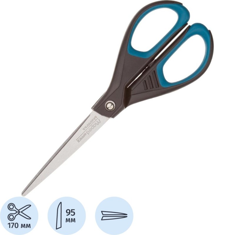 Ножницы Maped ESSENTIALS SOFT 170мм,прорез.симметричн ручки,черн/син,468210