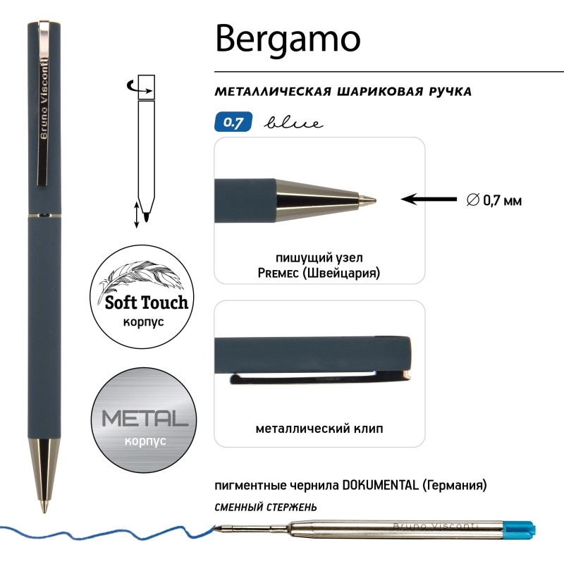 Ручка шариковая автоматическая в футляре Bergamo 1.0 мм корп син 20-0245/01
