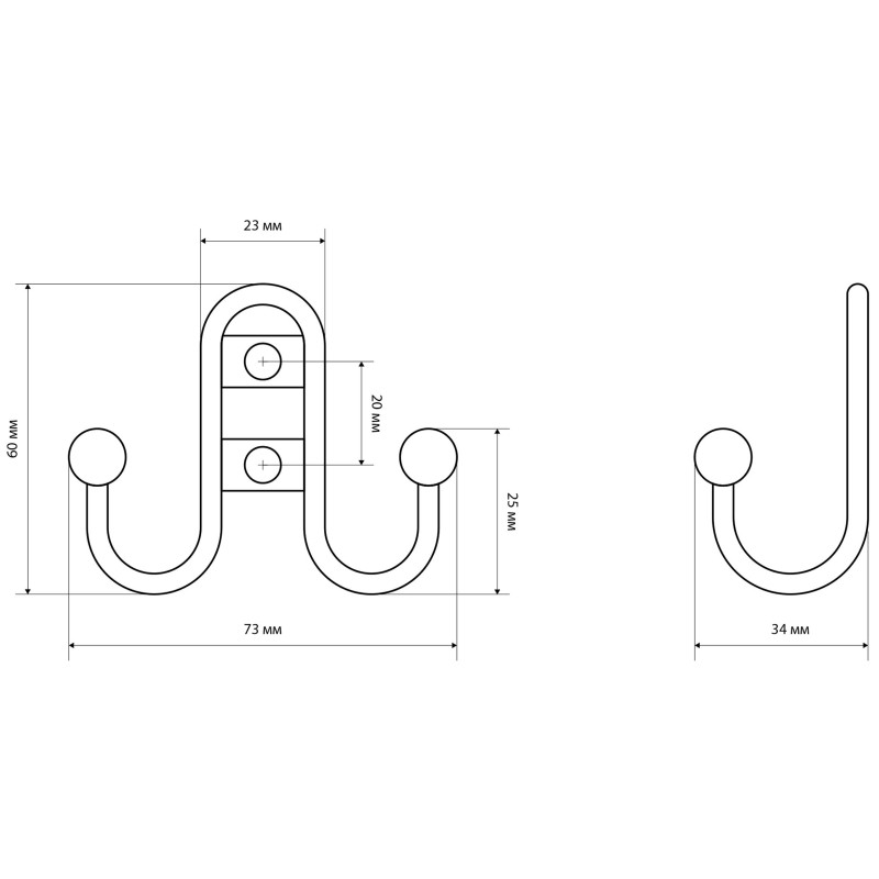 Вешалка настенная УЗК Крючок двухрожковый StahlBuro 208 B AC(16102),ст.медь