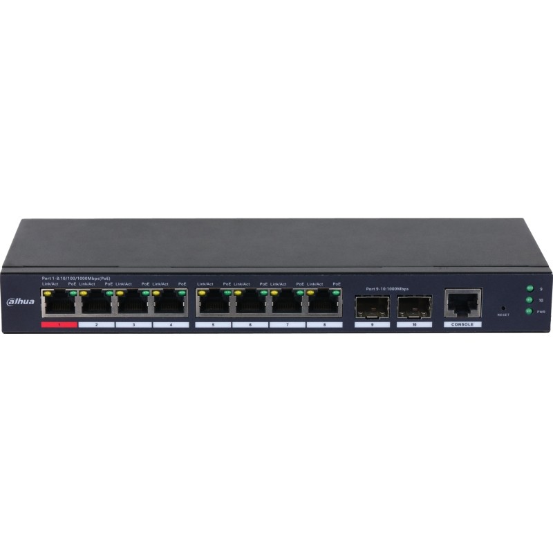 Коммутатор Dahua DH-S4210-8GT-110 (L2) 10x1Гбит/с 2SFP 8PoE 110W упр