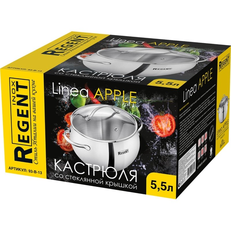 Кастрюля 5,5л зерк.полир. со стек. кр. 22х13 см Linea APPLE B 93-B-13
