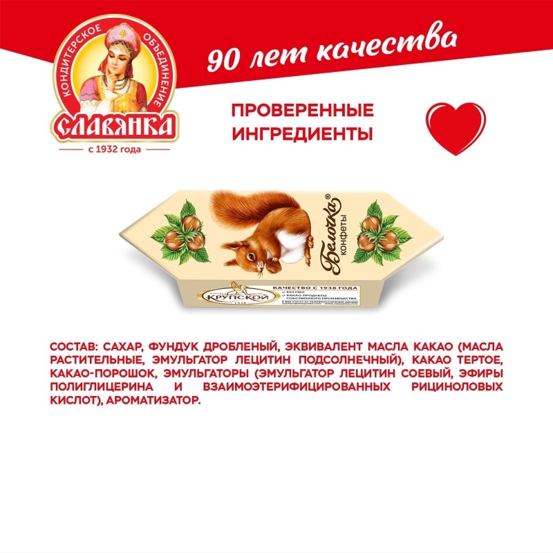 Конфеты Белочка глазиров. шок. глазурью с корпусами типа пролине 1 кг/шт