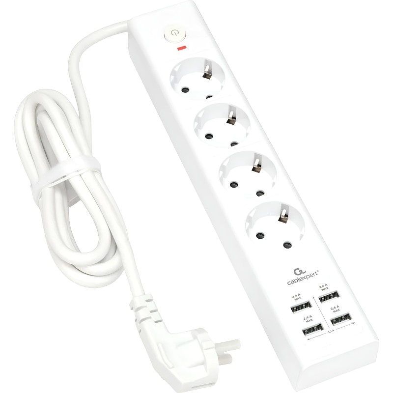 Сетевой фильтр Cablexpert Exnovo 4р/2м, 16А, 4хUSB, белый(EXN-4-U4-W-2)