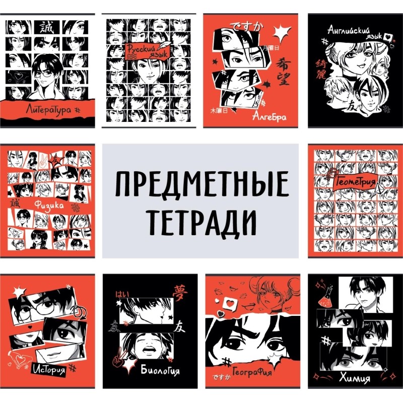 Тетрадь предметная набор №1 School Аниме 48л А5 офсет 65г/м2 10 предметов
