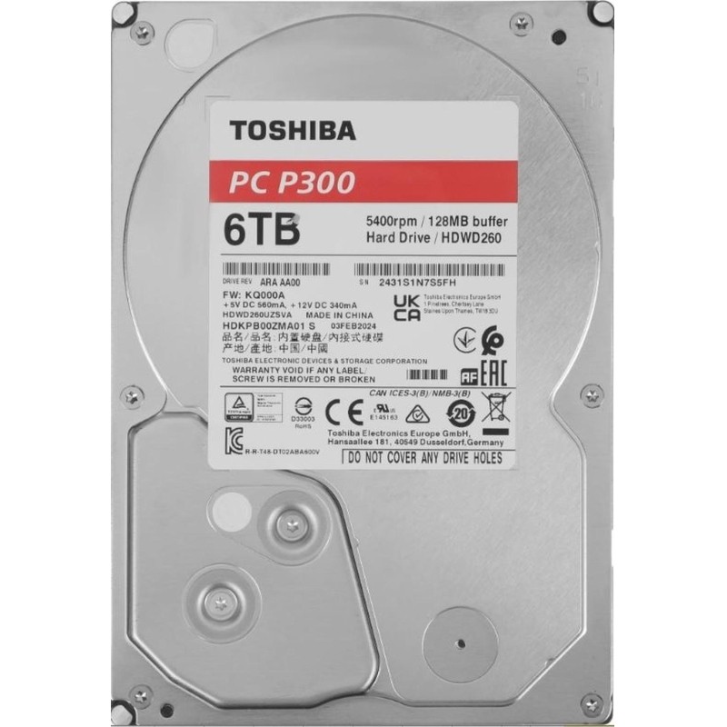 Жесткий диск Toshiba P300 6TB SATA 3.5 5400rpm 128Mb(HDWD260UZSVA)