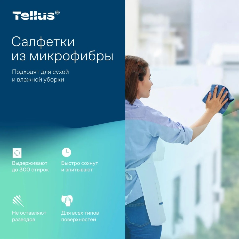 Салфетки хозяйственные микрофибра Tellus 35х35см желтый 5л/пач 28/уп_302201