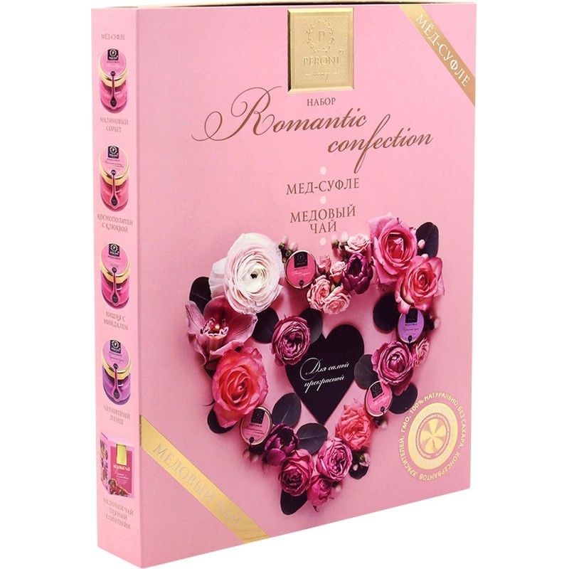 Мед и чай набор Peroni Romantic Confection, 4х30г + чай 35г 4наб/уп