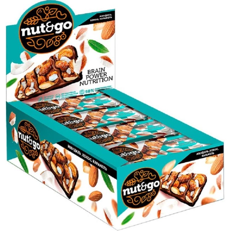 Батончик миндальный NUT N GO с кокосом 18 шт/уп КВК336