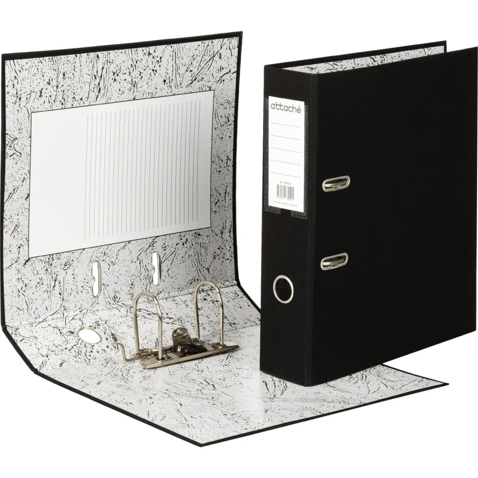 Папка-регистратор 75мм Attache А4 черная РР/бумага без мет. уголка