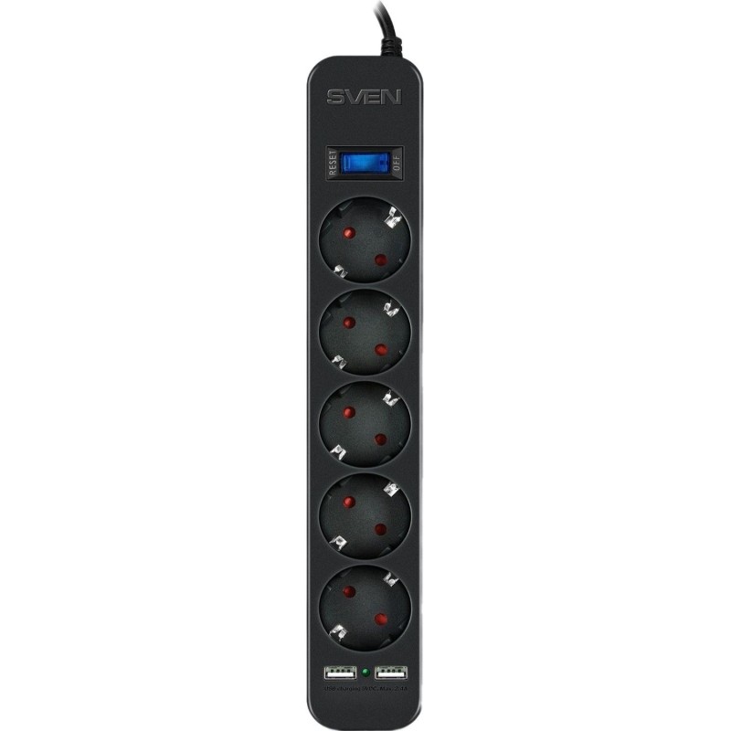 Сетевой фильтр SVEN SF-05LU 1,8 м (1,8м/5р,2xUSB(2.4А)) черный(SV-018832)