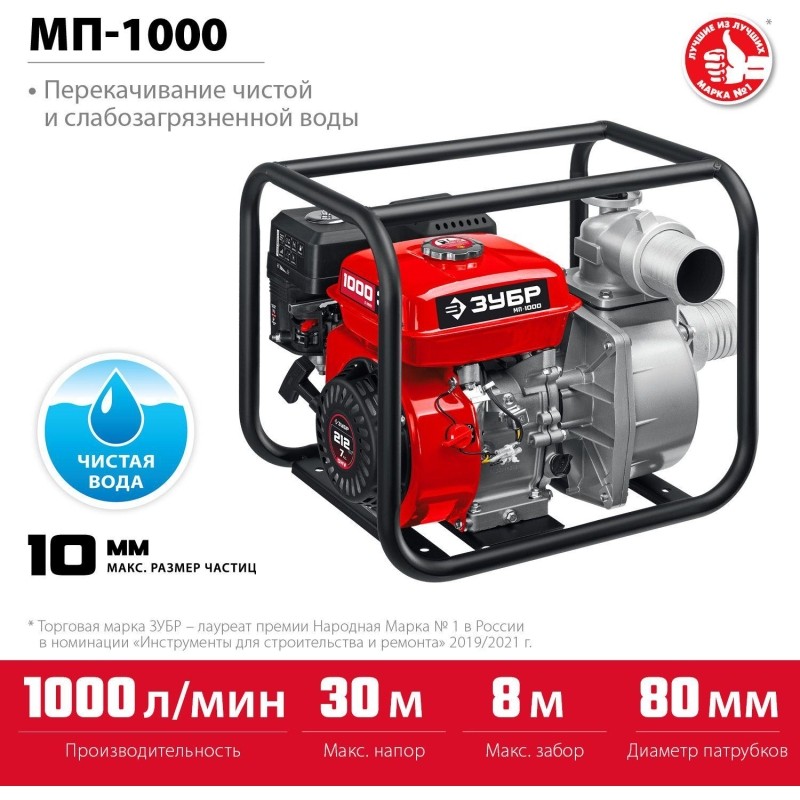Мотопомпа бензиновая ЗУБР МП-1000