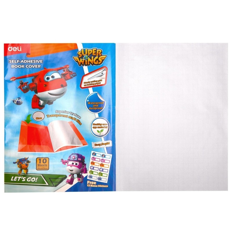 Набор обложек самоклеющихся д/книг Deli  Super Wings 45x30см 10шт,EZ75012