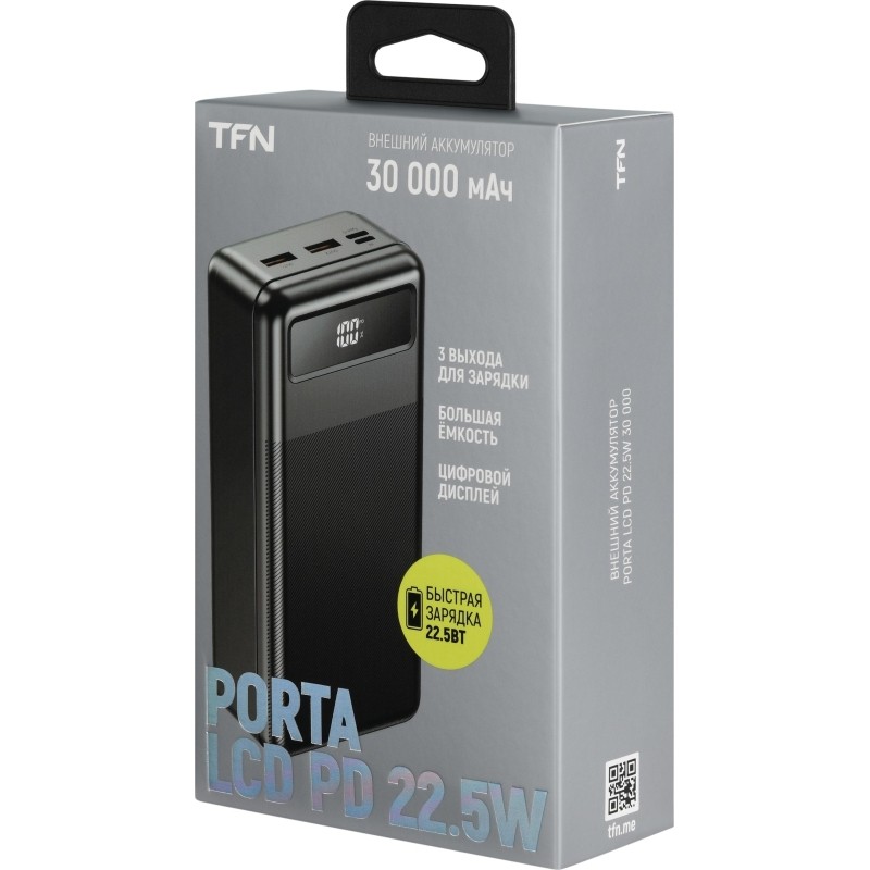 Внешний аккумулятор TFN 30000mAh Porta LCD PD 22.5W black
