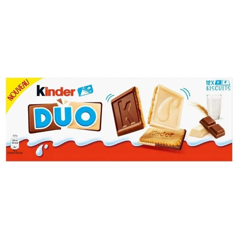 Печенье Киндер Дуо покрытое молочным и белым шоколадо, 150г