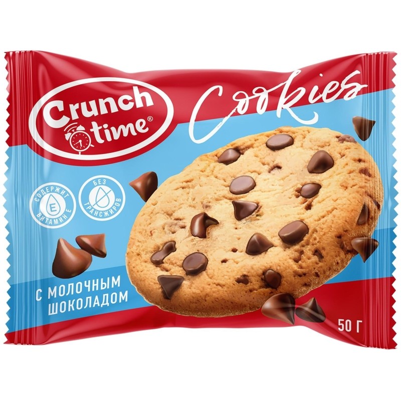Печенье сдобное CRUNCH TIME Cookies с кусочками шоколада, 50г 14шт/уп