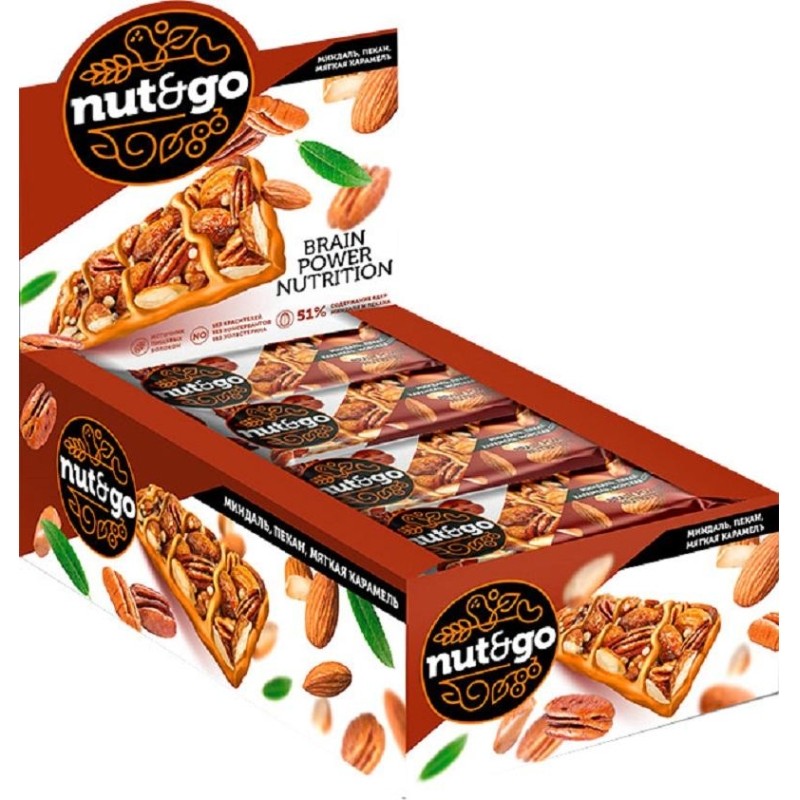 Батончик миндальный NUT N GO с пеканом КА,18 шт /уп КВК335