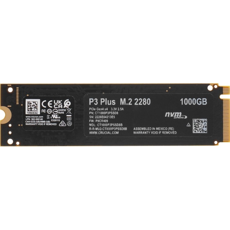 SSD накопитель Crucial P3 Plus 1Tb M.2 2280, PCI-E 4x4 (CT1000P3PSSD8)