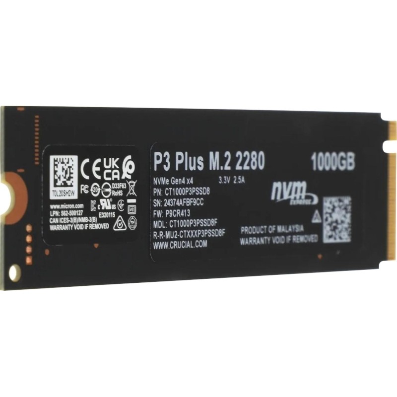 SSD накопитель Crucial P3 Plus 1Tb M.2 2280, PCI-E 4x4 (CT1000P3PSSD8)