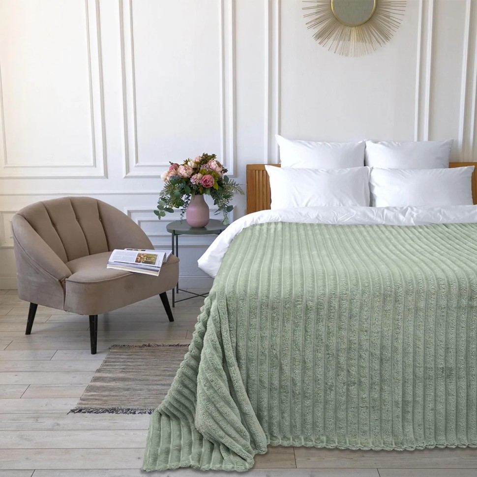 Покрывало 200х220 BRAVO Family велсофт Волна г/к №93 серо-олив в пакете