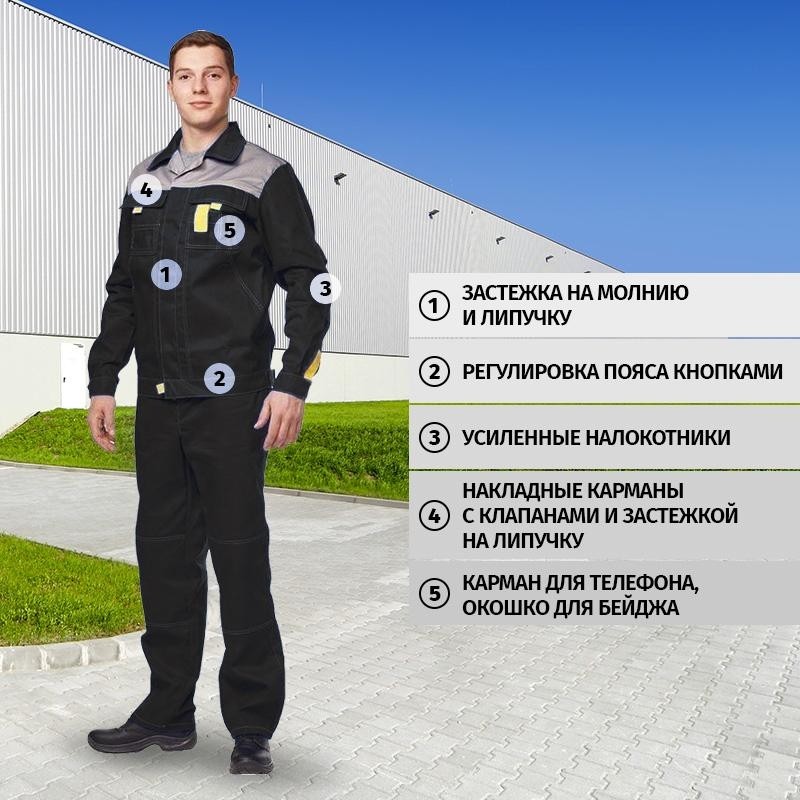 Костюм рабочий летний муж л10-КПК черн/сер 48-50 182-188 ( серия л)