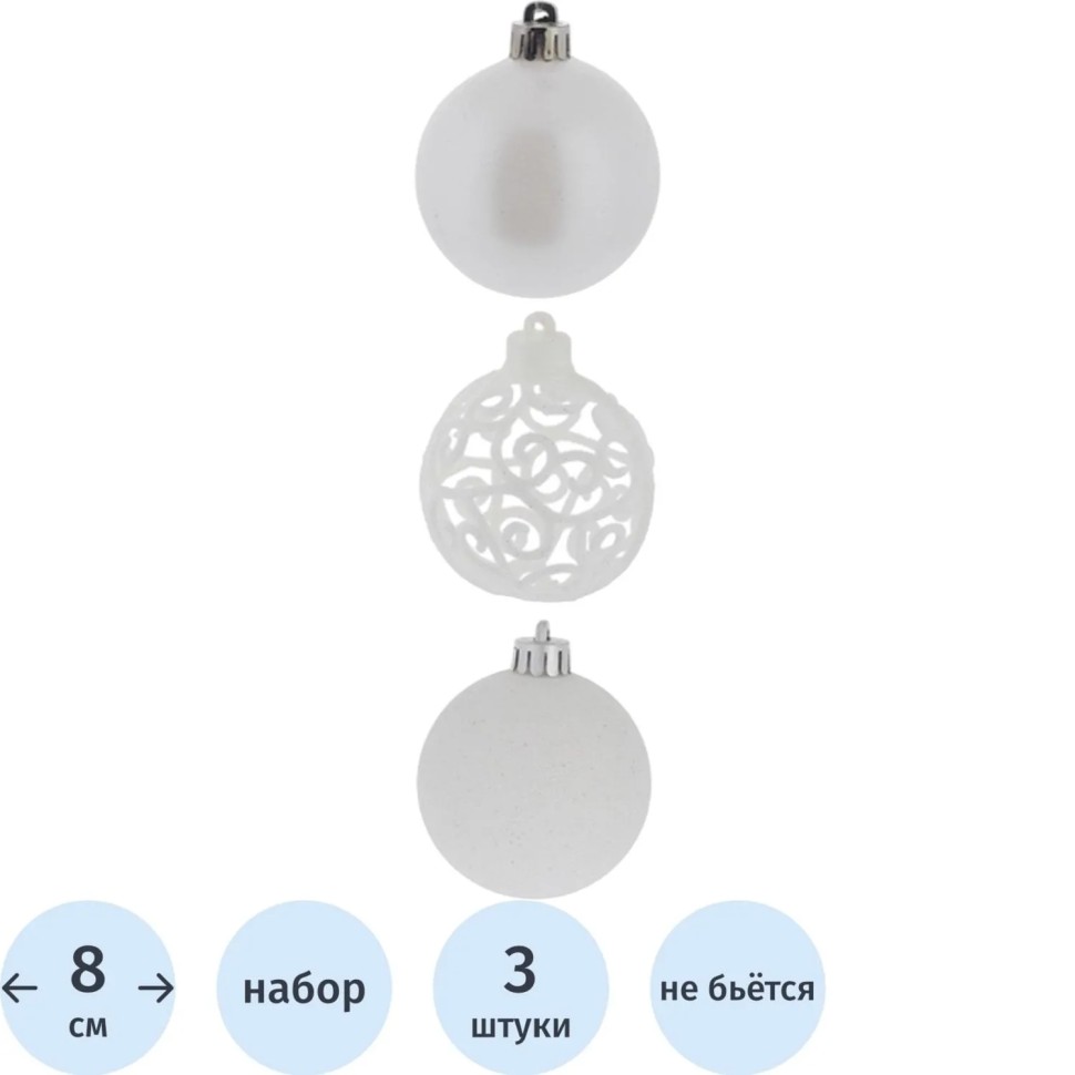 Набор шаров Украшение НГ Трио фэнтези,D8см, L8 W8 H24см 3шт 722939