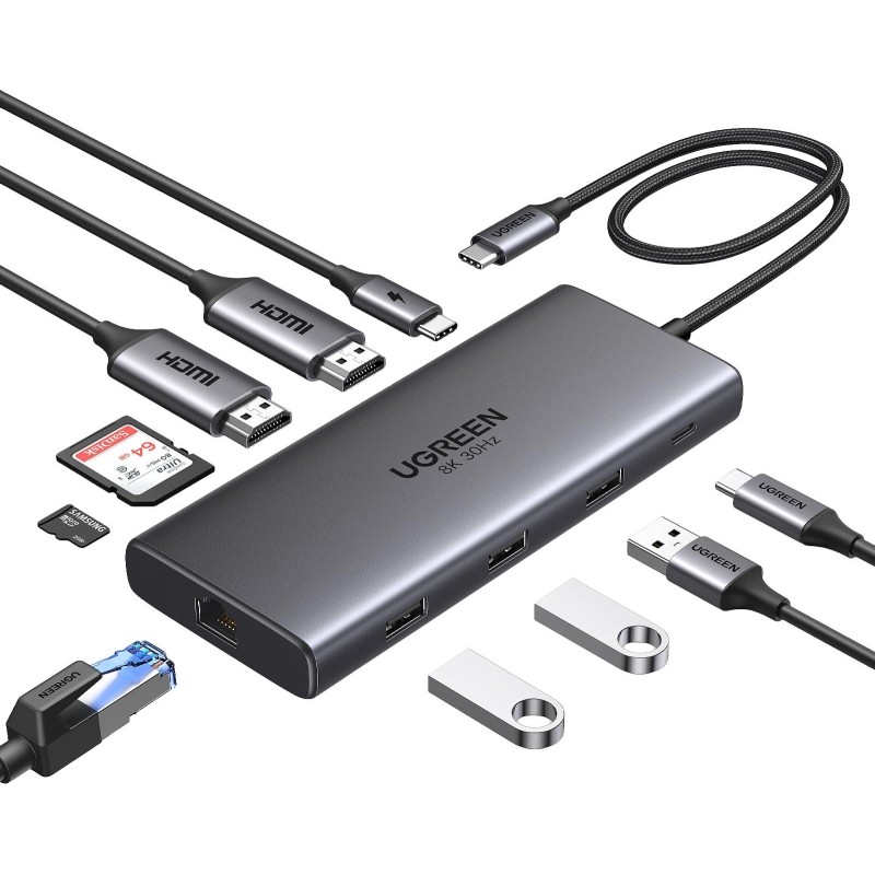 Разветвитель USB UGREEN CM639 (15534) USB3.0/USB2.0/HDMI/RJ45,серый