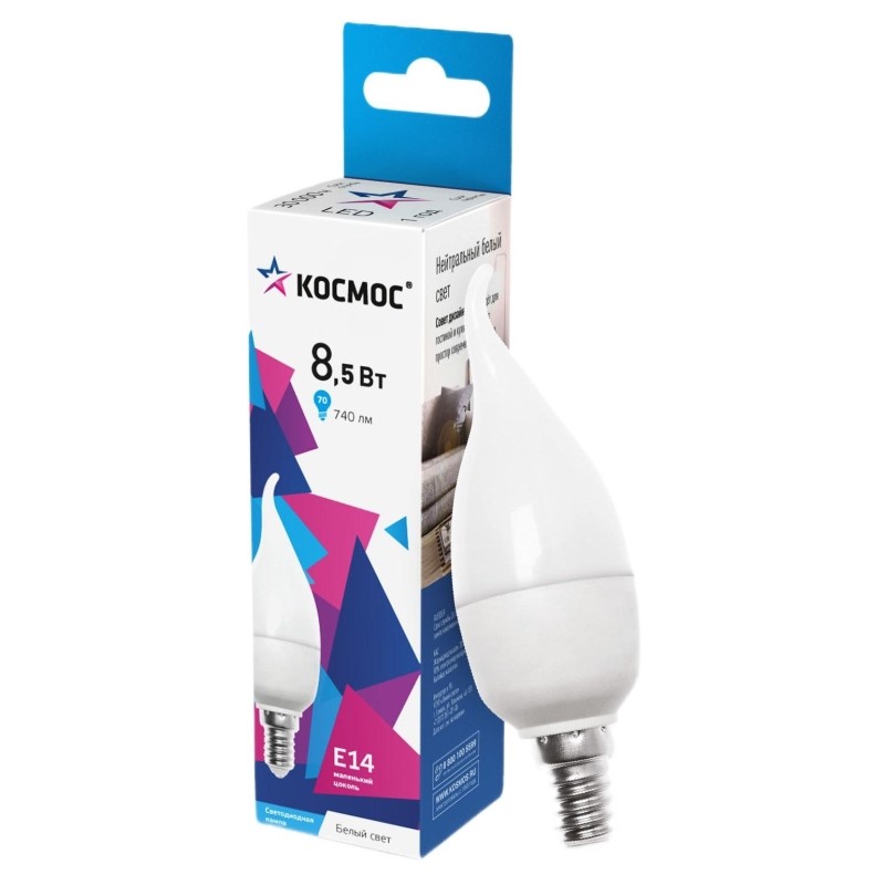 Лампа светодиодная КОСМОС CW 8.5W E14 4500K 10 шт/уп (LED8.5wCWE1445_10)
