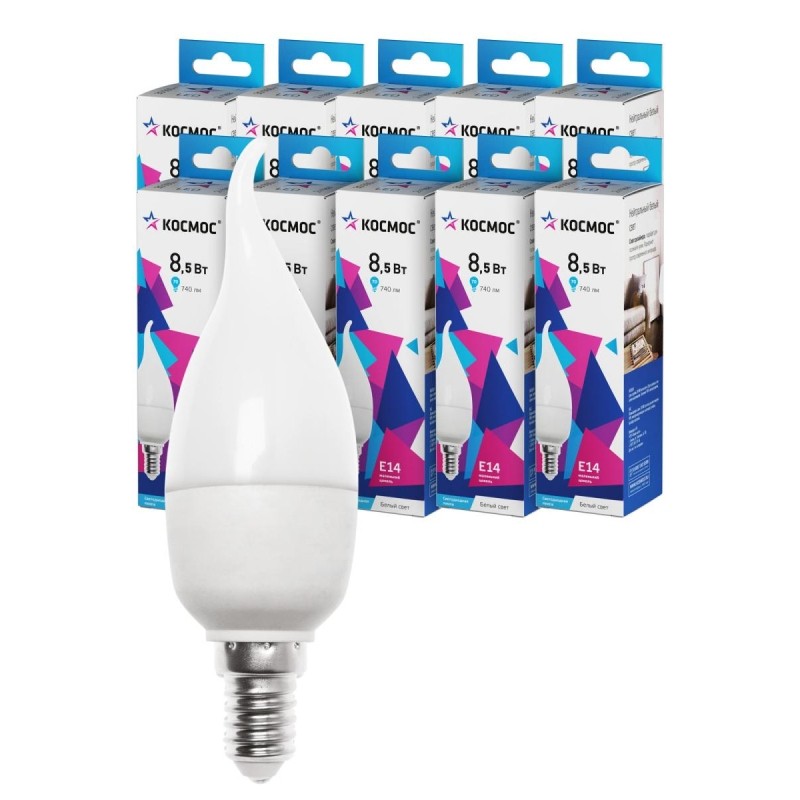 Лампа светодиодная КОСМОС CW 8.5W E14 4500K 10 шт/уп (LED8.5wCWE1445_10)