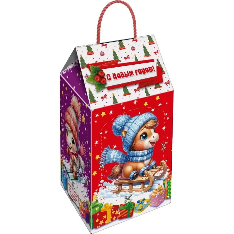 Новогодний сладкий подарок Кормушка с лошадками Картон 1000 грамм, K089