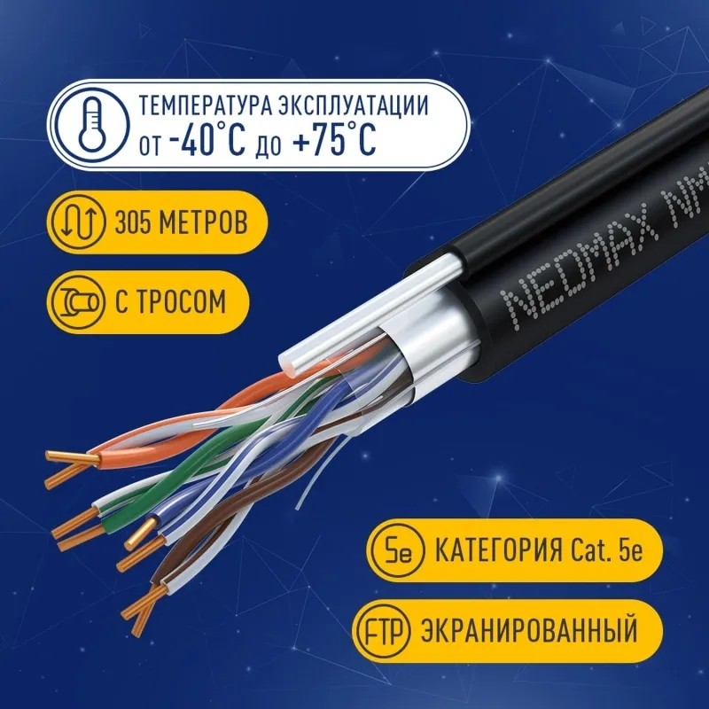 Кабель NEOMAX [NM20041] F/UTP cat.5e 4 пары (305 м) 24 AWG Медь внеш тр чер