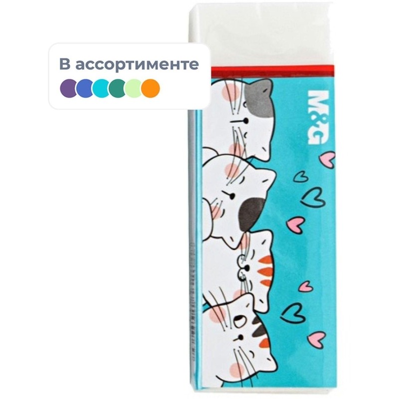 Ластик прямоугольный M&amp;G So Many Cats, 52x23x12 мм, ПВХ, белый, уп ассорти