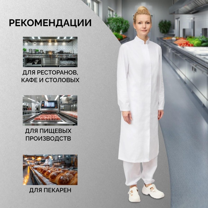 Халат для пищевого производства у17-ХЛ жен.ХАССП белый (48-50)158-164