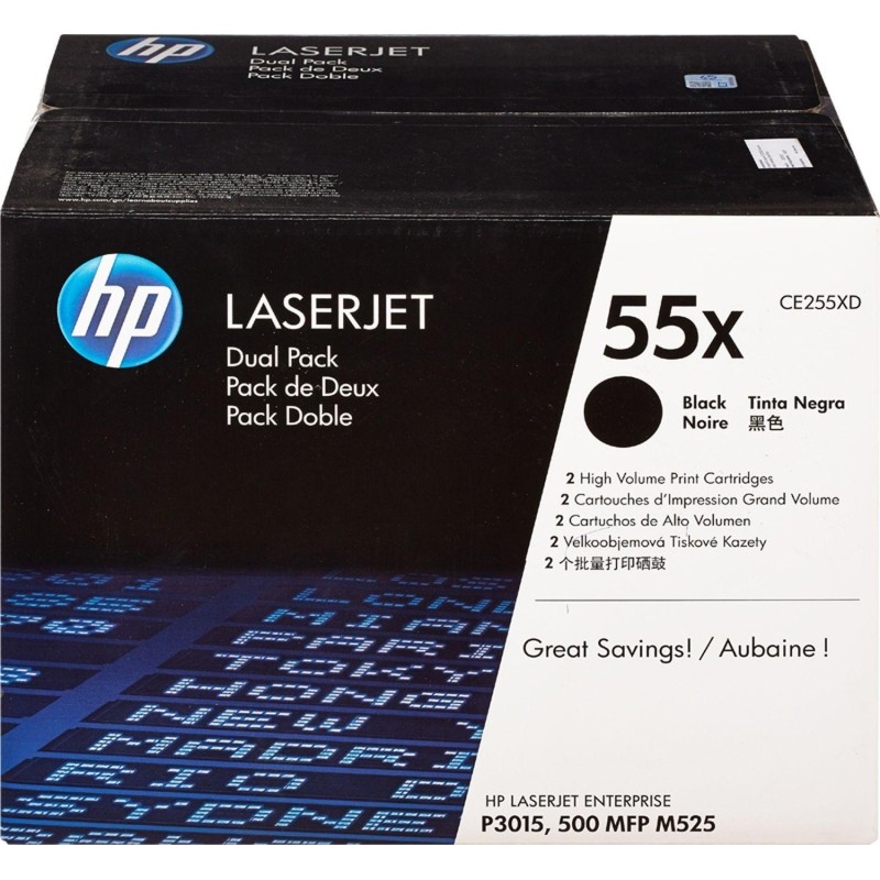 Картридж лазерный HP 55X CE255XD чер. пов.емк. для LJ P3015/M525(2шт/уп)