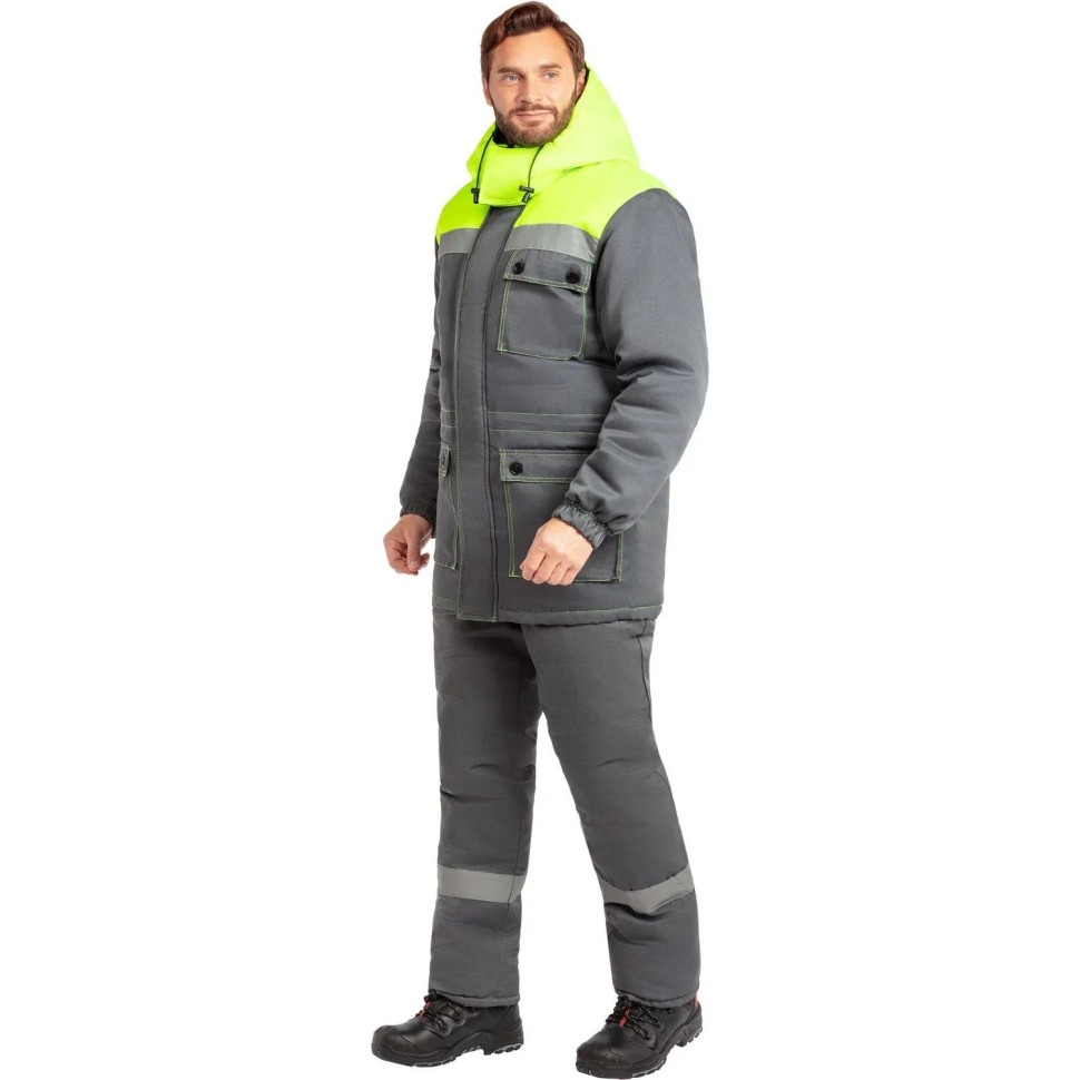 Куртка зимняя мужская з08-КУ, цв. сер/лайм с СОП (р.44-46) 182-188