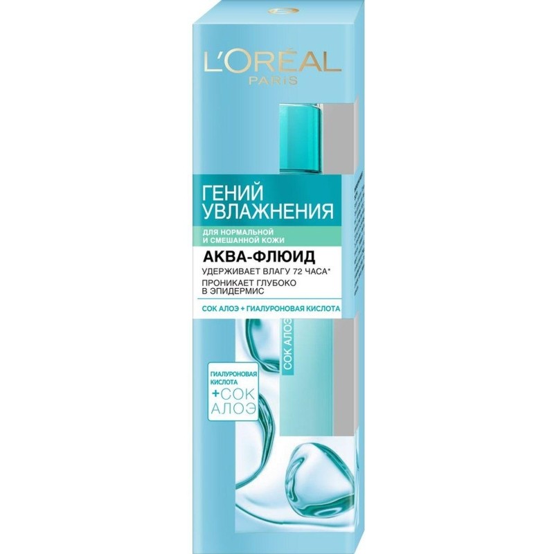 Крем для лица L&#039;Oreal Paris Аква-флюид Ген Увлаж д/нор и смеш кож,Алоэ,70мл