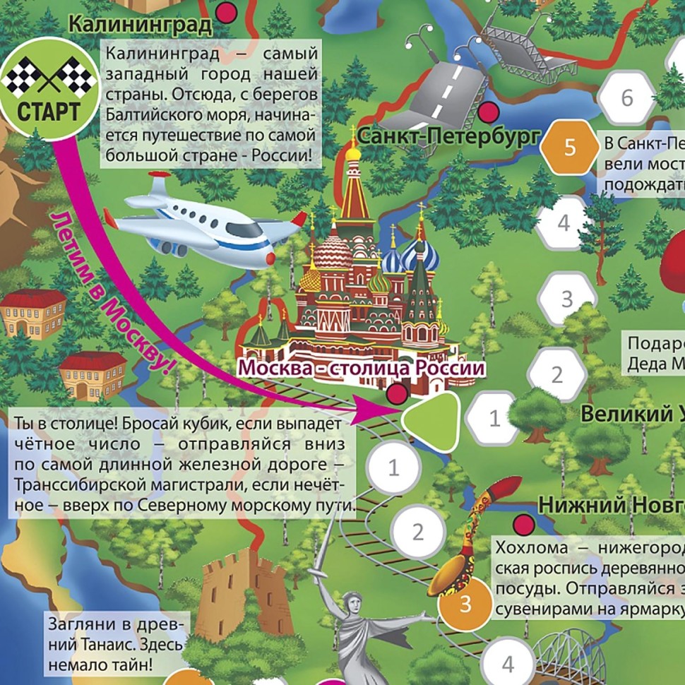 Настольная игра Путешествие по России.  59,5x42 см