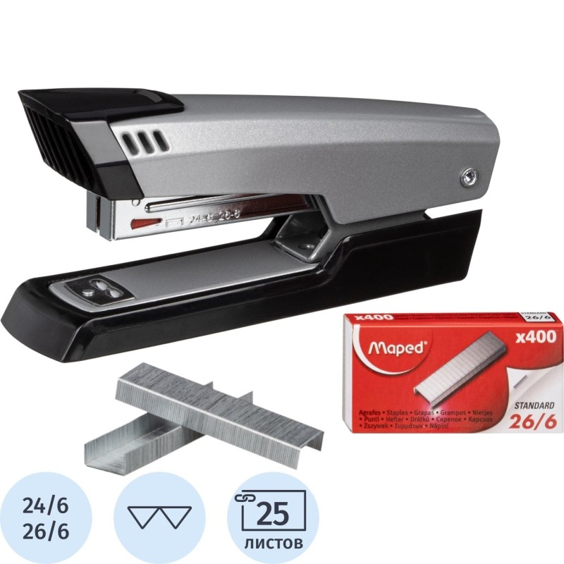 Степлер Maped UNIVERSAL METAL до25л,№24/6-26/6,антист,400скоб,ассорти,39200