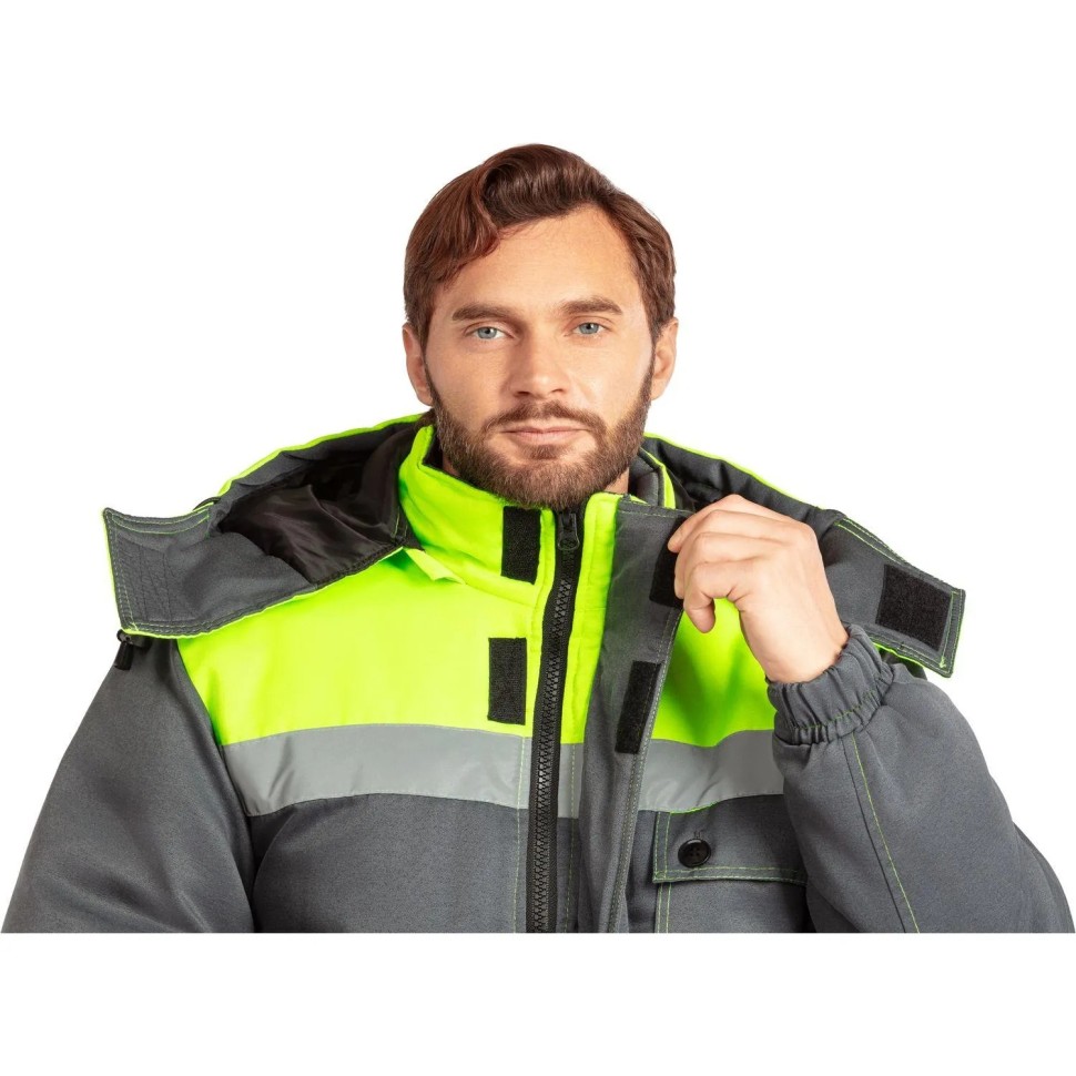 Куртка зимняя мужская з08-КУ, цв. сер/лайм с СОП (р.52-54) 194-200