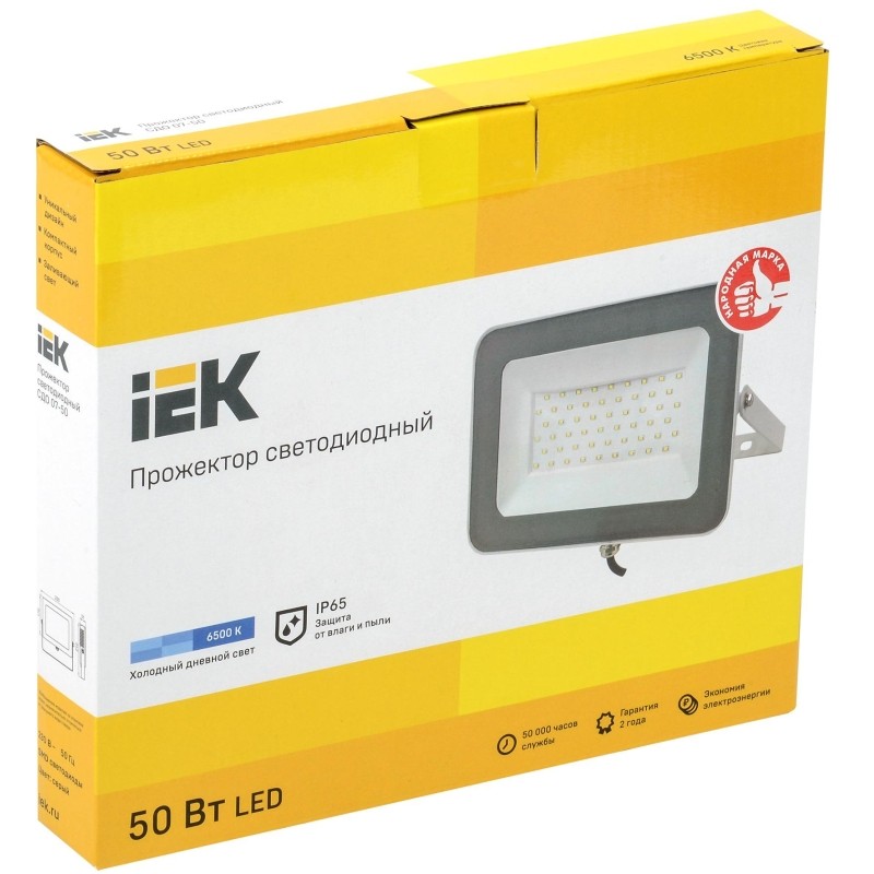 Прожектор светодиодный IEK 50Вт IP65 6500К сер. ИЭК LPDO701-50-K03