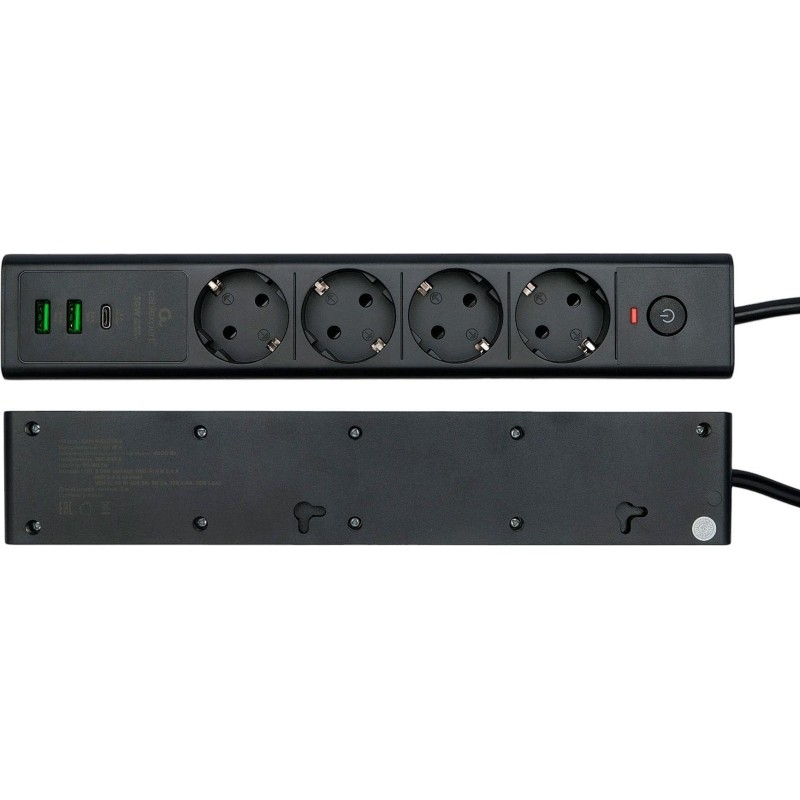 Сетевой фильтр Cablexpert Exnovo 4р/2м, 16А, 2хUSB, черный(EXN-4-CU2-B-2)