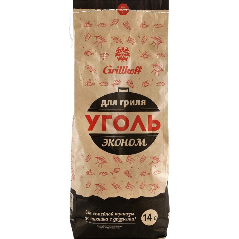 Уголь древесный для гриля Эконом, пакет 14 л смешанных пород. 26