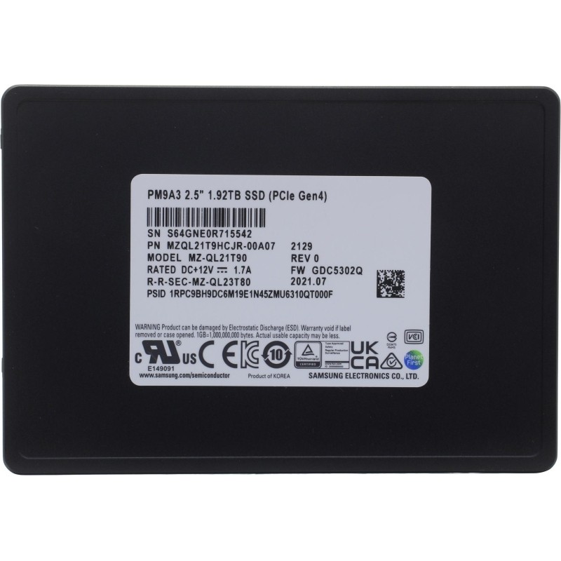 SSD накопитель Samsung  PM9A3, 1920GB, U.2, 2.5, NVMe, PCIe 4.0 x4, 3D TLC