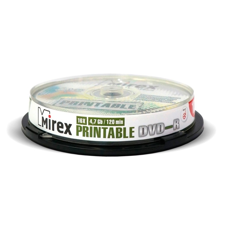 Носители информации DVD-R Printable, 16x, Mirex, Cake/10, UL130028A1L