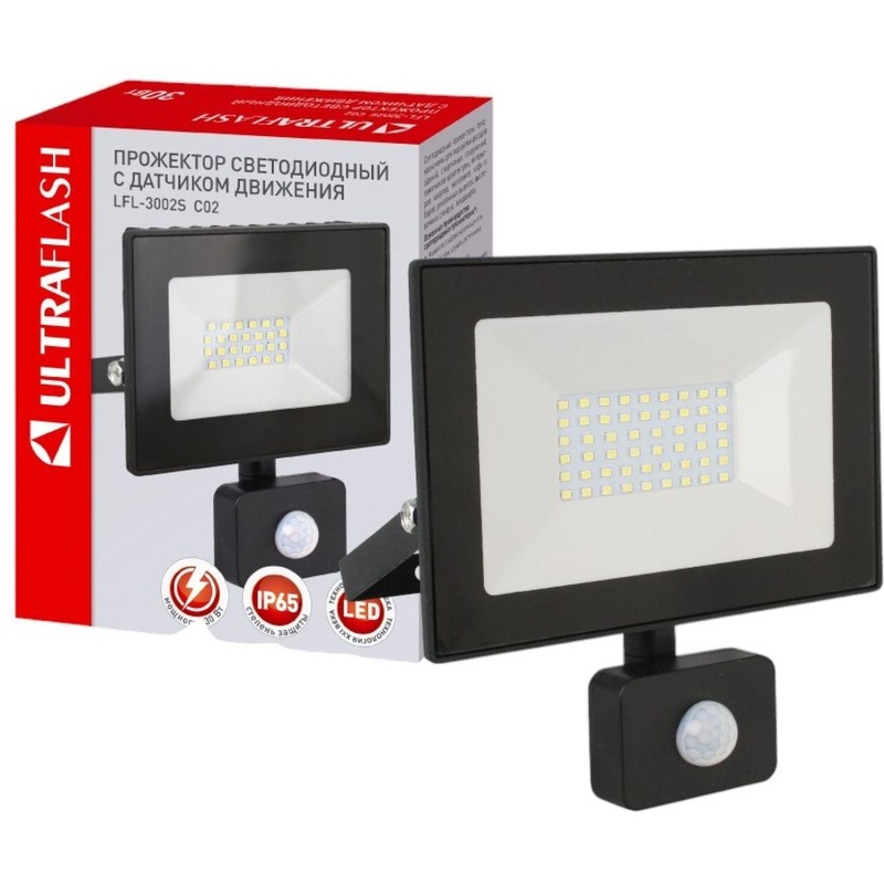 Прожектор светодиодный Ultraflash LFL-3002S C02 30Вт, 6500К черный (13330)